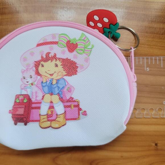 Light Pink Strawberry-Themed Coin Purse Set – 2000s Style Pouches with Keychain - Picture 2 of 4
